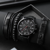 Nouveau Coffret Bijoux 4 Pièces en Alliage pour Hommes d'Affaires, Montre-Bracelet à Quartz Décontractée avec Bracelet en Cuir, Date et Chiffres, Montre Tendance