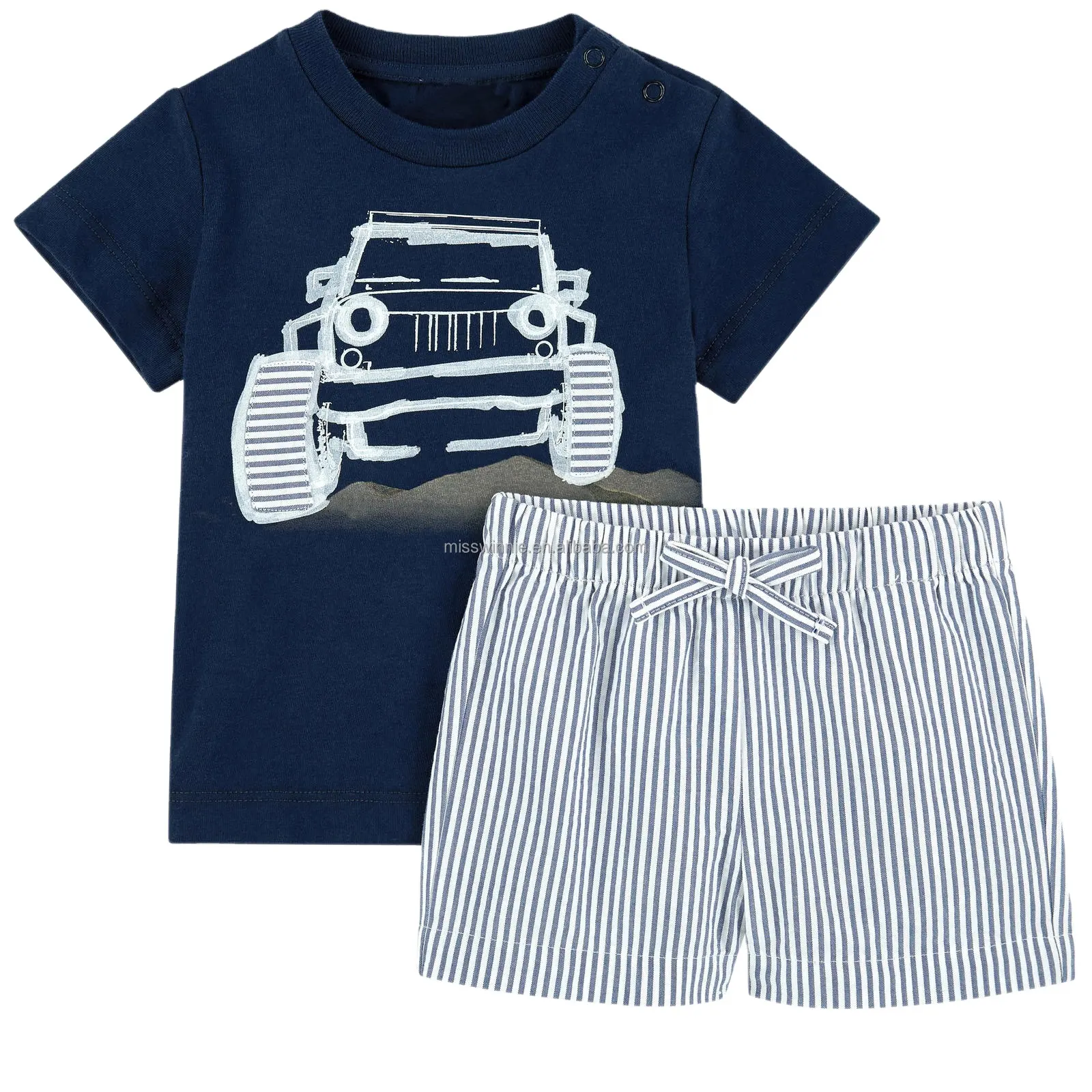 子供のスマートカジュアル衣装セット-OEMサービスを提供する男の子のためのコットンショーツとTシャツ