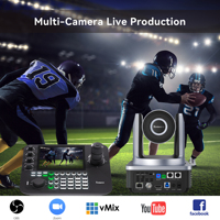 Cámara de Conferencia Tenveo VX20M NDI 4K AI 20X y Mezclador de Video Todo en Uno PC500 4K con Pantalla de 5.5 Pulgadas, 4 Puertos HDMI + 4 Puertos SDI NDI