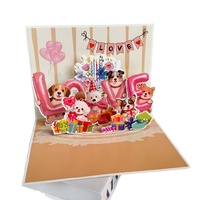 Carte de vœux 3D stéréo imprimée quadricolore pour anniversaire, carte d'invitation créative pour les fêtes avec chiot mignon, carte de bénédiction pour animaux de compagnie, cadeau de vacances