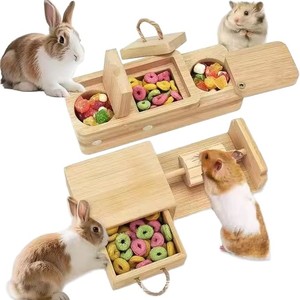 Wooden Pet Foraging Toy With Treat Dispensing For Rabbit Hamster Interactive Feeder <b>Puzzle</b> <b>Box</b> Small Animal Enrichment - Product Image 3