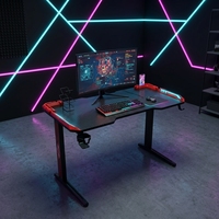 Bureau de jeu pour PC avec éclairage LED RGB extensible en fibre de carbone de 120 cm, avec charge sans fil, noir, table de jeu pour bureau, directement de l'usine