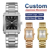 Montre pour femme personnalisable avec logo, bracelet, mouvement japonais, style simple, acier inoxydable, diamant, montre à quartz carrée