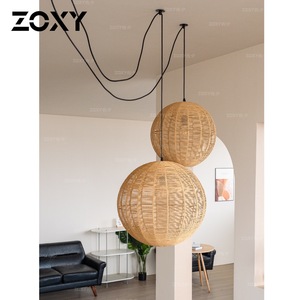 Lampe suspendue en rotin Zoxy, ronde, E27 LED, décoration d'intérieur pour salon et bar - Product Image 2