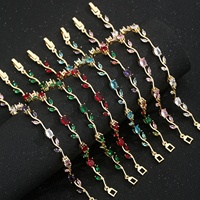 Pulsera de latón chapada en oro de 14 quilates con diseño de tulipán y rosa, con cierre, delicada, con circonitas de colores, para mujer, regalo, venta al por mayor