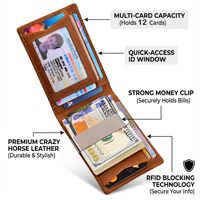Portefeuille de luxe rétro en cuir véritable pour homme avec emplacement pour AirTag, logo embossé, protection RFID pour cartes de crédit, portefeuille bifold pour homme