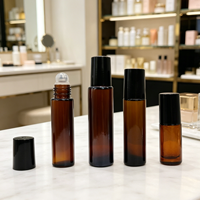 Flacon roll-on en verre ambré givré de 5 ml, 10 ml, 15 ml avec bouchon en bambou pour huile essentielle