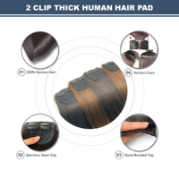 Toupet pour femmes Remy Hair Topper Fluffy Root Wig Pad avec Double Extrémités Dessinées Extension de Tissage de Cheveux Clip-on Perruque Allongement