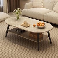 Table basse ovale en marbre blanc avec rangement à 2 niveaux, design moderne, portable, pieds à 4 angles pour petits espaces, meubles de salon