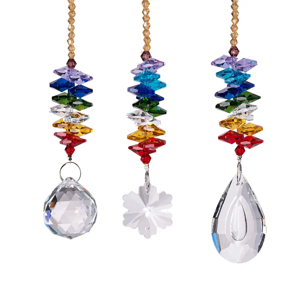 Colorful Crystals Pendants Chandelier Prisms Hanging Ornament Octogon Chakra for Home Office Garden Decoration