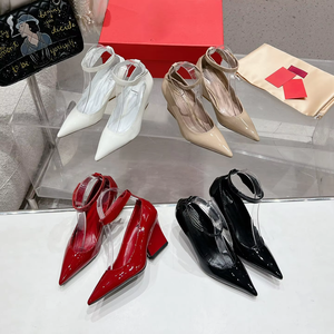 Sandalias de tacón de aguja de gamuza sintética con punta afilada, de una sola tira, sin talón, impermeables, para mujer, para el verano y el día a día. - Product Image 1