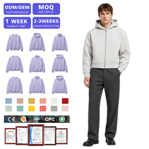 Sweat-shirt à capuche zippé court pour homme, manches longues, entièrement zippé, en mélange de coton doux, style décontracté quotidien, ISO CE CPC - Product Image 1