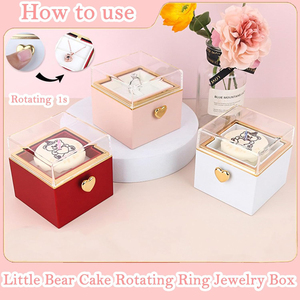 Scatola anello di rotazione torta con motivo quadrato orso piccolo per anniversario di matrimonio per collana anello braccialetto Display - Product Image 6