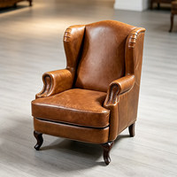 Fauteuil en cuir véritable huilé style américain, vintage, fauteuil simple de style campagnard, chaise décontractée Tiger, pour hôtel, villa, salon, club