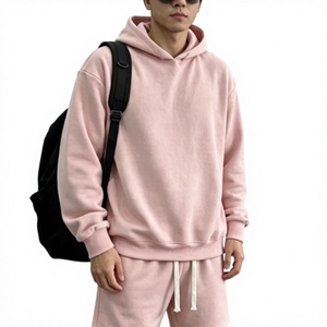 Ensemble de sweat-shirts à capuche rose pour homme, couleur unie, en tissu molletonné français, vêtements d'automne décontractés - Product Image 1