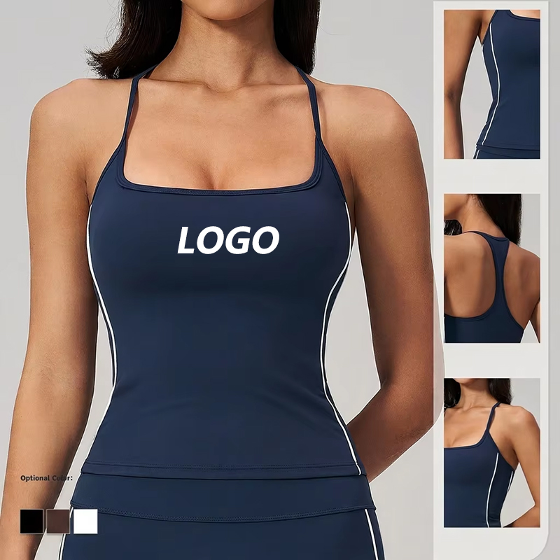 Oem Logo Custom Breathable Quick Dry Yoga and Fitness Top Contrast Slim Fit Sports tank Top with Removable Pads