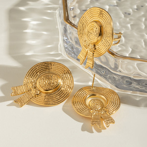 Pendientes de paja con forma de flor, aleación de zinc, color dorado, joyería de moda para fiesta - Product Image 3