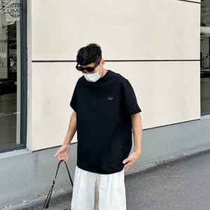 T-shirt à manches courtes pour <span class=keywords><strong>homme</strong></span> en coton et polyester, col rond ample, style athlétique épais pour l'été, haut décontracté à grand logo - Product Image 2