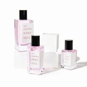 Frasco De Perfume De Vidro Vazio Alto Quadrado Claro Personalizado 30 ml 50 ml 100 ml Com Tampa Selecionável Para Embalagem Cosmética