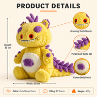 Jouet en peluche personnalisé multicolore, créature dinosaure à pointes violettes, Grin Critters, pour décoration de bureau, collection