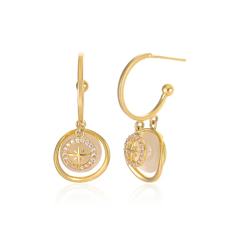 Korean alloy artificial semi-precious stones accessories simple eight star opal earrings lady retro fashion geometric jewelry