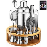 Ensemble de shaker à cocktails moderne personnalisé en acier inoxydable de 16 pièces, 750 ml, shaker de bar, doseur, cuillère, kit de barman, fouet en bambou