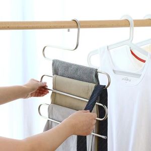 Porte-pantalons de rangement en forme de S en acier inoxydable, <span class=keywords><strong>cintre</strong></span> magique multicouche, pantalons antidérapants, suspendus, pinces à pantalons sans couture - Product Image 4