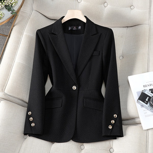 Women's Blazer Brown Plaid Polyester Anti-Wrinkle Office Wear - Product Image 2