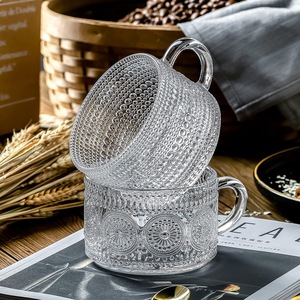 แก้วแก้วใสลายนูนแบบวินเทจขนาด 14 ออนซ์ แก้วกาแฟ ถ้วยโอ๊ตมีลแบบแช่ข้ามคืน พร้อมฝาไม้ไผ่และช้อน - Product Image 2