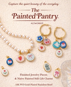 La Panière Peinte |   Pendentifs en émail plaqués or PVD 18 carats en acier inoxydable, motifs nature morte peints à la main, pour la fabrication de bijoux - Product Image 2
