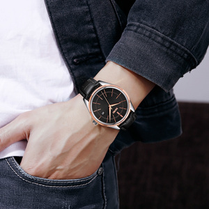 Reloj cronógrafo redondo para hombre, correa de cuero de lujo, reloj de cuarzo resistente al agua 30M - Product Image 1