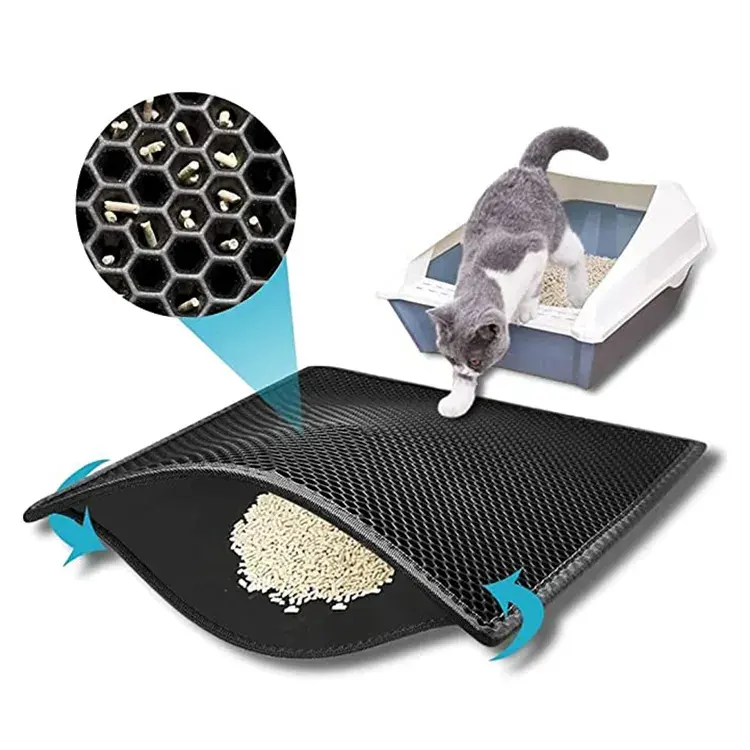 Factory wholesale cat litter mat Pet honeycombed cat foot mat washable double litter mat