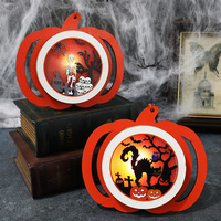 Ornement de citrouille en bois 3D superposé pour Halloween, décoration suspendue chat noir, panneau suspendu pierre tombale effrayante, décoration pour la maison, l'arbre et les fêtes