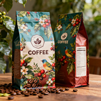 Sac à café à fond plat imprimé sur mesure 500g, finition mate, pochette avec valve de dégazage, fermeture éclair, emballage alimentaire de qualité alimentaire