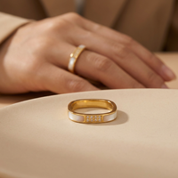Bague en Acier Inoxydable Plaqué Or 14K PVD, Coquille de Zircon, Bijou Tendance pour Femme, Hypoallergénique et Étanche, Vente en Gros à Chaud