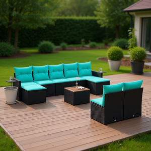 Set di divani da giardino in polyrattan nero da 10 pezzi con cuscini, mobili da esterno, design contemporaneo, stile moderno - Product Image 2