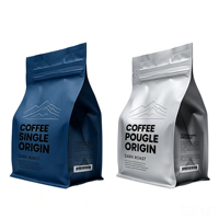 Sachet d'emballage de café imprimé sur mesure à huit soudures latérales, pochette en aluminium avec valve de dégazage unidirectionnelle pour grains de café torréfiés