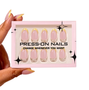 Esmalte <span class=keywords><strong>de</strong></span> <span class=keywords><strong>Uñas</strong></span> Acrílico Estilo Francés, Cobertura Total, Forma Almendrada, <span class=keywords><strong>Amarillo</strong></span> Perlado Brillante, con Purpurina, Pegamento para <span class=keywords><strong>Uñas</strong></span>, Pre-diseñado - Product Image 4