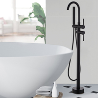 YUNDOOM OEM robinet de baignoire autoportant en laiton, ensemble de douche, support de sol autoportant, robinet de baignoire noir