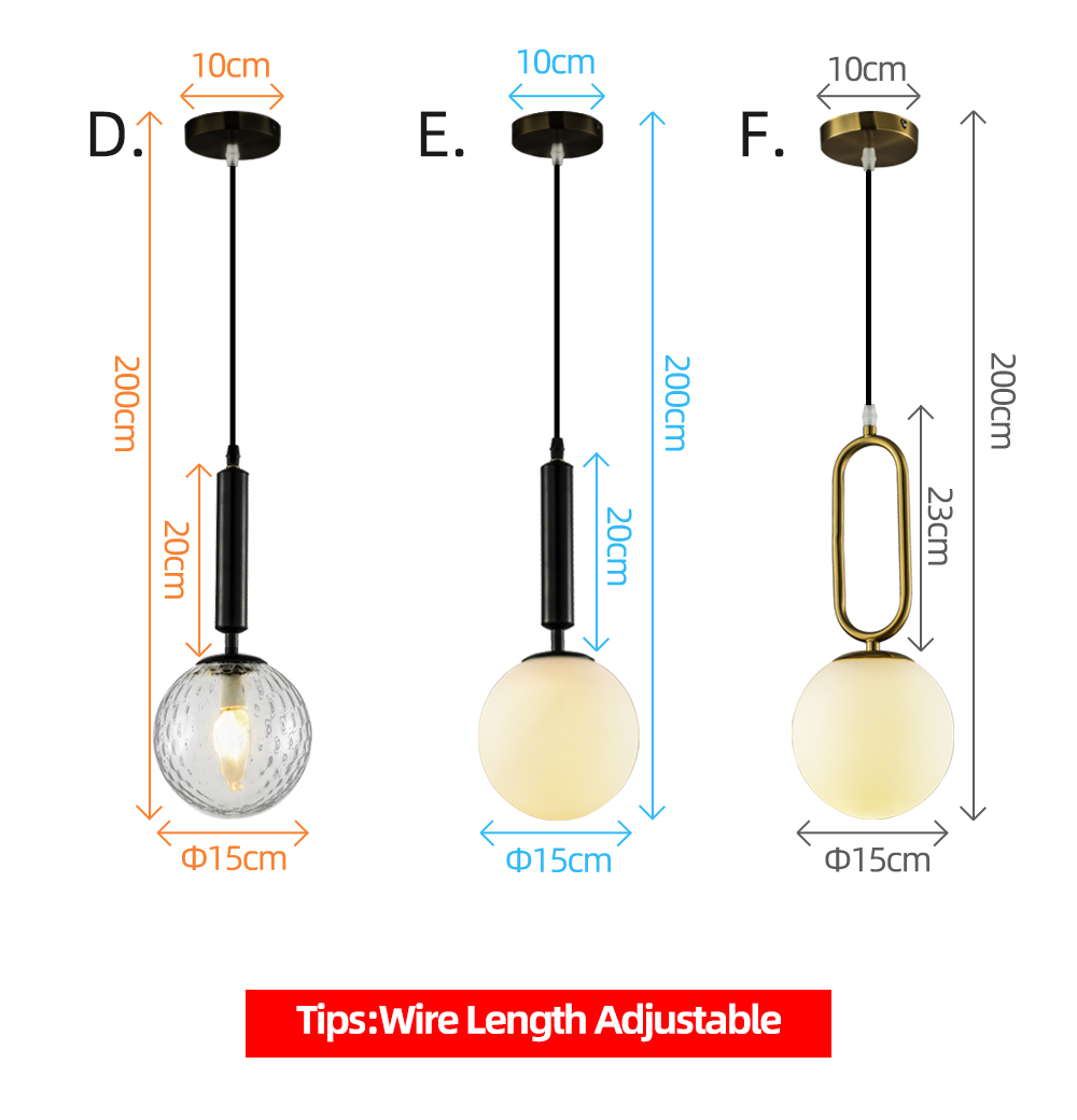 New Decorative Pendant Lamp Nordic Modern Gold Black Hanging Lamp Glass Ball Pendant Light For Bar Hotel Home Bedroom