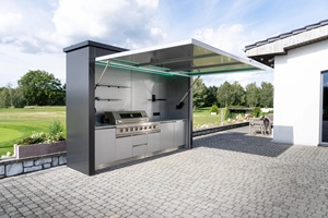 Four à grillades et à pizzas - Cuisine extérieure portable, structure de barbecue en aluminium, abri blanc, écologique, avec contrôle de sécurité par bouton de réglage de la flamme - Product Image 2