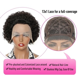 Perruques bouclées coupées 9A 13x1 <span class=keywords><strong>pour</strong></span> femme, coupe courte bob, couverture complète, <span class=keywords><strong>cheveux</strong></span> humains Remy, densité 150%, dentelle transparente - Product Image 3