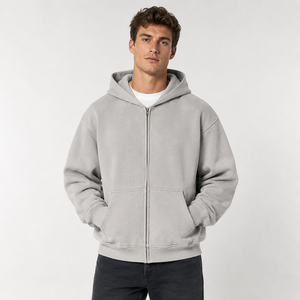 Factory Custom Men Washed <b>Full</b> Zip Hoodie Oversized Casual Sweatshirt Multi Color Blank Streetwear OEM Wholesale - Product Image 1