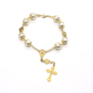 Bracelet perlé imitation perle, croix dorée, bijoux de prière, cadeau, blanc, bleu, noir, rose, origine Yiwu - Product Image 4