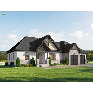 Villa de style campagnard à ossature légère en acier avec double garage et toit à pignon - Product Image 1
