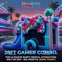 Château gonflable commercial à thème de jeu, grande structure de saut combinée avec toboggan aquatique pour adultes et enfants