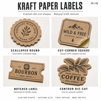 Étiquettes en papier kraft imperméables avec logo personnalisé pour les flacons de cosmétiques et de soins personnels, taille et forme personnalisées avec logo sur mesure