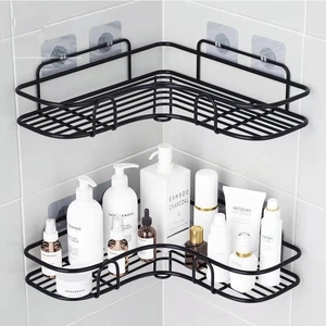 Bathroom kitchen Punch Corner Frame Shower Shelf Wrought Iron Shampoo Storage Rack Holder with Suction Cup bathroom Accessories