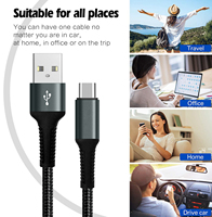 Câble USB-A vers Type C tressé en nylon 3A Noir Charge rapide pour appareils Android Voitures Ordinateurs Imprimantes 60W Compatible