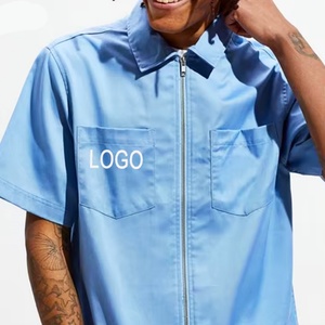Chemises de travail pour hommes à manches courtes, col rabattu, avec poche, décontractées, à fermeture éclair, personnalisées OEM, de haute qualité et tendance - Product Image 2